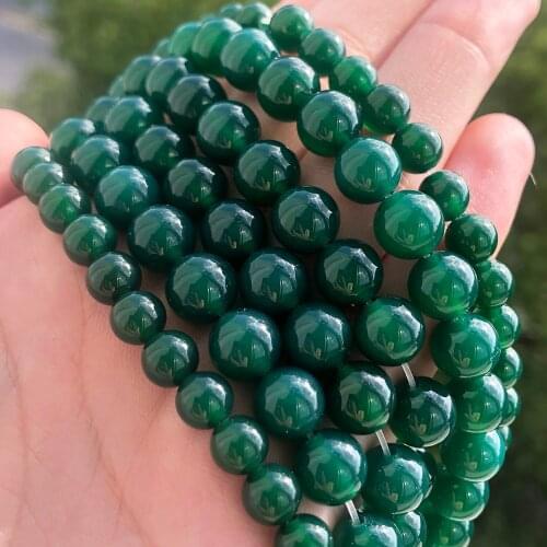 6 8 10 12mm Natural Stone Smooth Clear Green Agates Beads Round Loose Jades Beads For Jewelry Making DIY Charm Bracelet 15"
