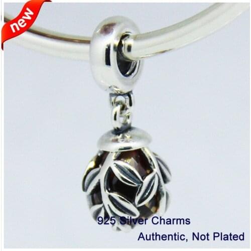 CKK Leaves Dangle Faceted Golden Coloured Charms 925 Sterling Silver Beads Original Jewelry Making Fits For Bracelets