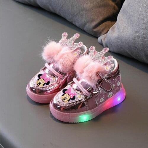 Disney Minnie Mouse Children Glowing Shoes Kids LED Sneakers With Light Girls Casual Baby Cute Girls Shoes