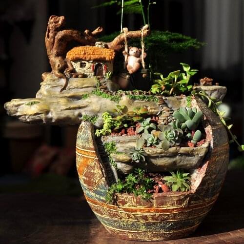 Outdoor Succulent Green Plant Flower Pot Resin Accessories Home Balcony Figurines Crafts Courtyard Garden Ornaments Decoration