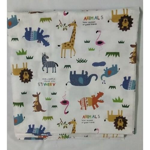 50x105cm Vivid Forest Animal Happy Zoo Zebra Elephant Tiger Printed Cotton Fabric Animal Fabric Patchwork DIY sewing Cloth Dress