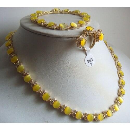 Fine yellow opal necklace ring bracelet earring set