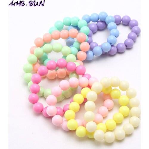 MHS.SUN New 8Pcs/lot Colorful Acrylic Beads Bracelets Fashion Girls Baby Elastic Beaded Bracelets For Party Kids Child Jewelry