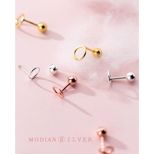 Modian Hot Sale 3 Color Cute Letter Round Shape Stud Earrings for Women Genuine 925 Sterling Silver Simple Ear Pin Fine Jewelry