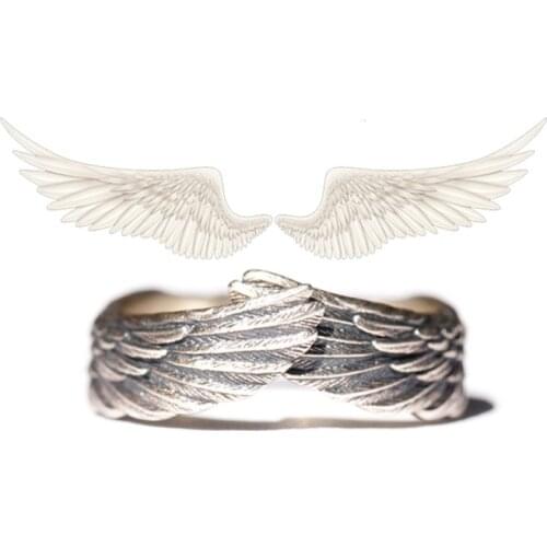 Fashion Retro Wing Rings Jewelry Silver Color Adjustable Opening Ring Nightclub Hip-Hop Rock Dance Party Wedding Gifts