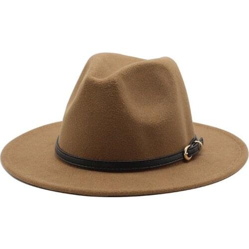 Men Women Flat Brim Panama Style Wool Felt Jazz Fedora Hat Cap Gentleman Europe Formal Hat Yellow Floppy Trilby Party Hat