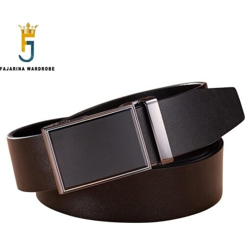 FAJARINA Mens Pure Solid Cowhide Leather Formal Black Belt Automatic Quality Cow Genuine 3.5cm Width Belts for Men N17FJ972