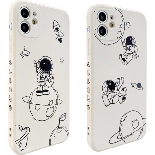 Cute Simple Cartoon Space Astronaut Phone Case For iPhone 12 11 Pro Max Xr X Xs Max 7 8 Puls SE 2020 Cases Soft Silicone Cover
