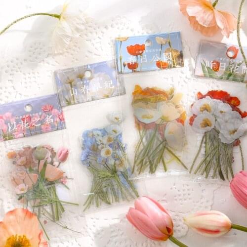 30 Pcs Flower Stickers Set PET Waterproof Decorative Plant Decals Adhesive Stickers Decorative Label For Scrapbooking Planner