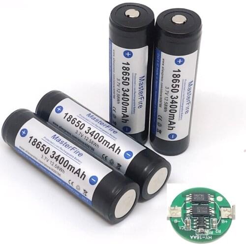 4pcs/lot New Original MasterFire Protected 18650 3.7V 3400mAh Rechargeable Battery Lithium Batteries Cell with PCB Made in Japan