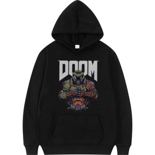 Creative Doom Eternal Game Slayer Skull Pullover Print Streetwear Cotton Korean Style Unisex All-match Hoodie Long-Sleeve Jacket
