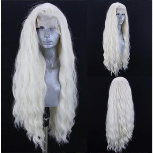 Straight White Blonde Synthetic Lace Front Wig For White Women 13x4 Lace Frontal Wig With Baby Hair Daily Use /Cosplay Wigs