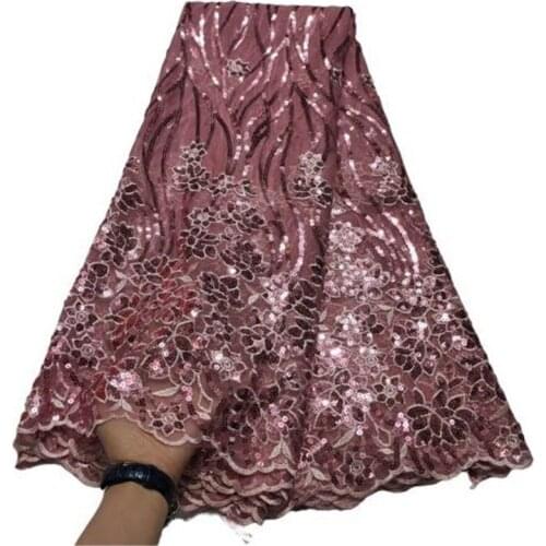Peach Sequins Lace Fabrics Nigerian Net Mesh Lace Fabric with Sequins High Quality African French Sequence Lace Fabric
