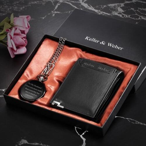 Practical Gift Set To My Husband To My Man Exquisite Quartz Pocke Watch Pandent White Dial Soft Durable Wallet Leather Present
