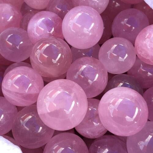 Pink Rose Powder Quartz Natural Crystal Sphere Ball Healing Stone Home Decoration Lovers Gifts