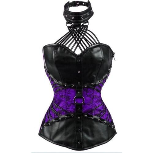 Sexy Womens Plus Size Corsets Leather Halter Gothic Clothing Steampunk Corsets Lace Up Boned Overbust Bustier Waist Corset New