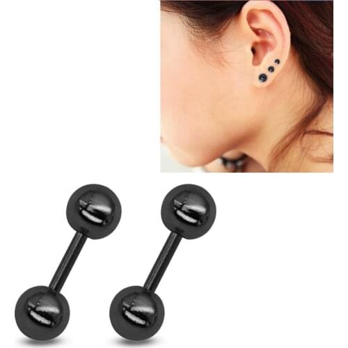 DoreenBeads Titanium Steel Fashion Stud Earrings Round Black Ball Style Concise Gift For Men Trendy Accessories,1 Piece 2018