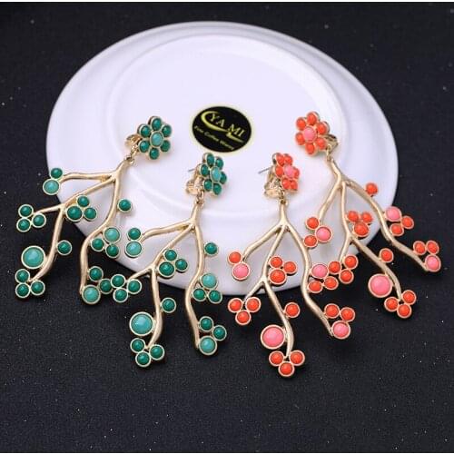Red Green Acrylic Flower Branch Pending Earrings 2019 Gold Alloy Big Earrings For Women Fashion Jewelry
