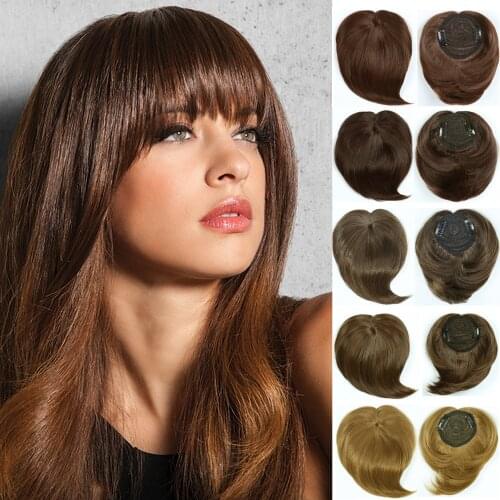 Silky Clip-In Blunt Bangs Hair Topper Heat Resistant Fiber Extension Synthetic Toupees Hairpieces Straight Top Hair Closures