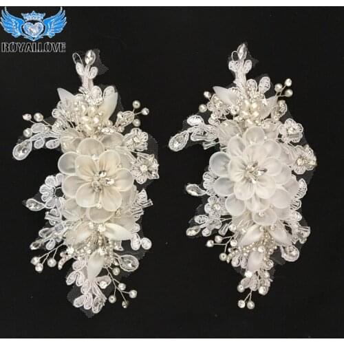 Rhinestone Crystal Applique With 3D Flowers For Bridal Accessories Wedding Dress Sash Haute Couture Costume Embellishment 10pcs