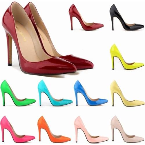 Women Shoes Wedding Shoes Pumps Basic Thin Heels Pointed Toe Pu Slip-on Patent Leather Candy Colors Zapatos Mujer Shoes