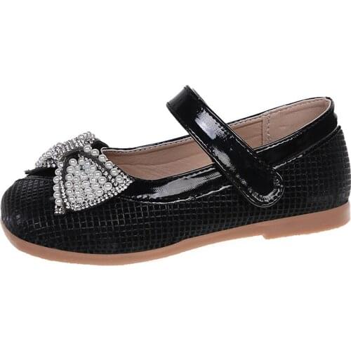 Girls' Shoes Princess Flats Autumn Childrens Fashion Flat-heeled Shoes Soft-soled Leather Shoes Bow-knot Sweet Cute Chic Lady