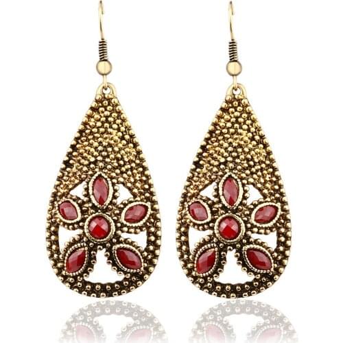 Unique Indian Jewelry Red Black Drop Earrings for Women Hanging Wedding Vintage Dangle Boho Acrylic Geometric Earring 2018