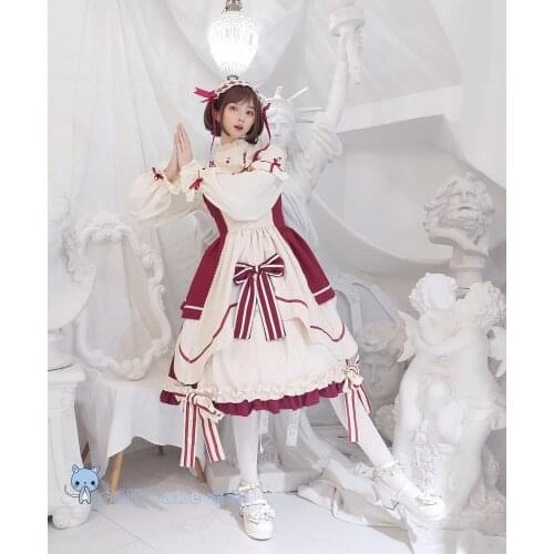 Japanese sweet lolita dress vintage lace bowknot princess victorian dress kawaii girl gothic lolita jsk palace loli cos