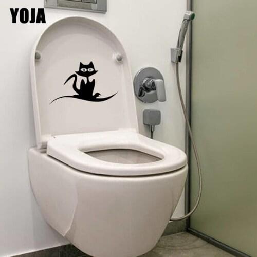 YOJA 23.8*15.5CM Cartoon Cat Creepy Cute Swirl Toilet Sticker Home Decor Wall Decal T4-0029