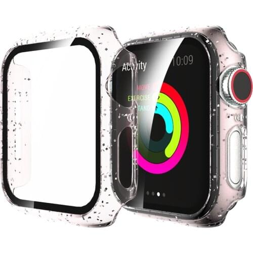 38mm 42mm Full Screen PC Protector for Apple Watch 6 5 40mm 44mm Transparent Glitter Tempered Glass Case Cover for iWatch4 3 2 1
