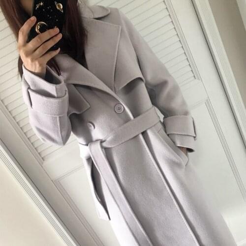 100% double-sided cashmere coat womens mid-length Korean style new slim woolen woolen coat trench coat