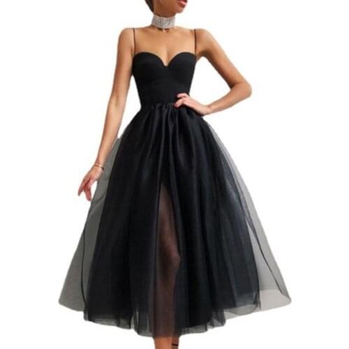 2021 summer French style elegant mesh dress women off the shoulder strap beach dress