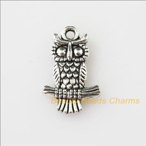 25 New Animal Charms Tibetan Silver Tone Owl On Branch Pendants 12x19mm
