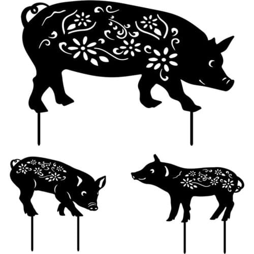 3Pcs Garden Decoration Outdoor Lawn Statues Black Acrylic Pig Yard Art Silhouette Decor Garden Backyard Lawn Stakes
