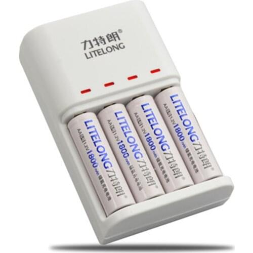 4PCS High quality 1800mAh 1.2v AA Ni-MH rechargeable battery +1PCS 4-slot universal AA AAA battery speed smart charger
