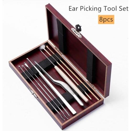 8Pcs/set Ear Wax Pickers Stainless Steel Earpick Wax Remover Curette Ear Pick Cleaner Ear Cleaner Spoon Care Ear Clean Tool