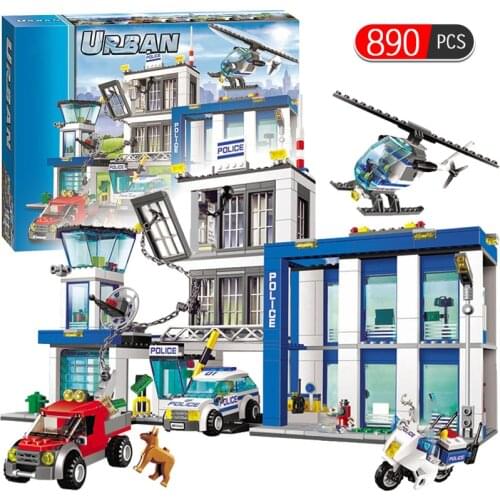 890PCS Headquarters Building Blocks Sets Compatible City Car Helicopter Figures Model Sets Plastic Bricks Toys For Boys