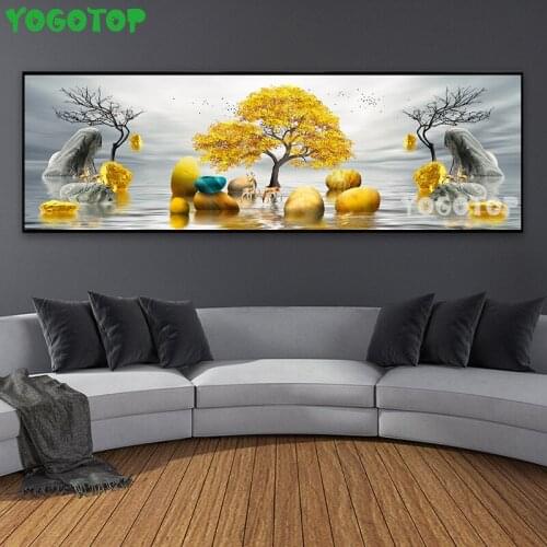 Abstract Art Golden Tree Stone deer 5D Diy Diamond Painting Full Drill Square Round Embroidery mosaic puzzle Home Decor YY5027