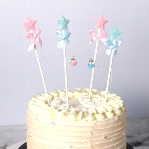 1 set Happy Birthday Banner Flag Gold Ball Star Happy Birthday Cake Topper Bow Decorations Party Supplies