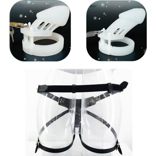 White Silicone Male Strap On Chastity Cage CB6000S CB6000 Male Cock Cage with Chastity Lock 5 Base Ring Sex Toys for Men G7-2-33