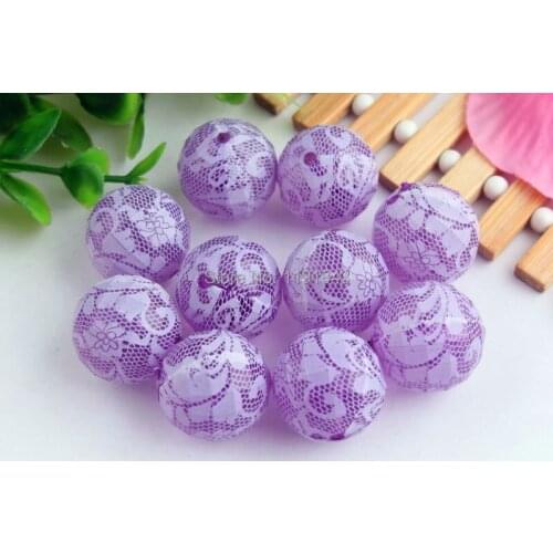 Free shipping 100pcs/lot 20mm chunky light purple earth print white lace Beads,chunky disco beads for Chunky Necklace Jewelry