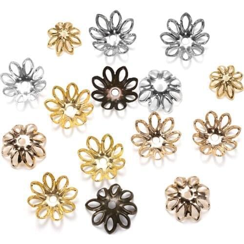100pcs/lot Shiny Vintage Filigree Metal Hollow Flower Spacer Beads End Caps Pendant DIY Charms Connectors Jewelry Findings