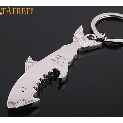 TAFREE shark bottle opener keychain zinc alloy multifunction fish corkscrew key chain jewelry gift key cover factory promotion