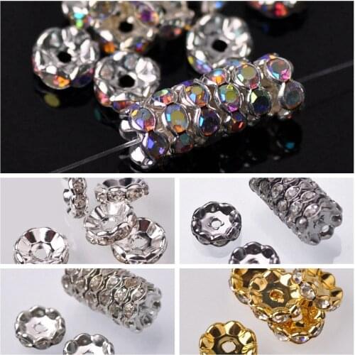 Copper Alloy Rondelle Metal 5mm 6mm 8mm 10mm 12mm Crystal Glass Rhinestones Loose Spacer Beads For Jewelry Making DIY Crafts