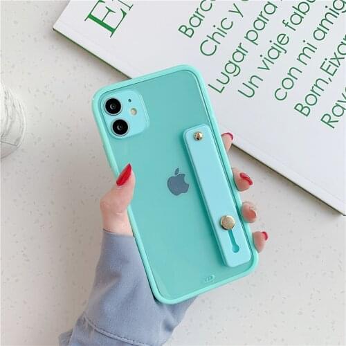 Wrist Strap Candy Color Stand Phone Case for iPhone 11 Pro Max Square Shockproof Clear Bumper Cover for IPhone Xr Xs Max 7 8Plus