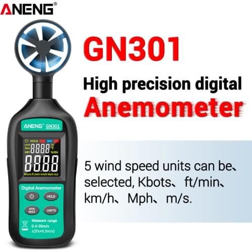 ANENG GN301 Digital Anemometer 0-30m/s Wind Speed Meter -10 ~ 45C Temperature Tester Anemometro with LCD Backlight Display
