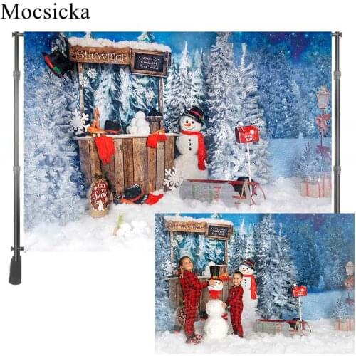 Mocsicka Winter Snow Forest Photography Backdrops Snowman Christmas Child Kid Portrait Photo Background for Photoshoot Photozone