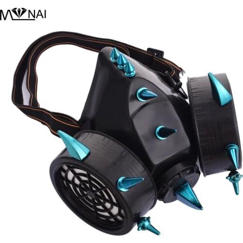 Punk Blue Rivets Mask Steampunk Industrial Spike Gas Masks Respirator Cosplay Party Masks Accessories Gothic