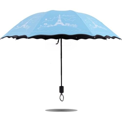 Ins Cute Lady Sunny And Riany Three Floding Blackcoating Pagoda Umbrella