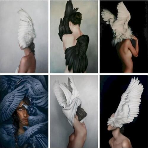 SDOYUNO Abstract Painting By Number Wings Girl Modern DIY Picture For Living Room Home Decoration Oil Painting Women Art